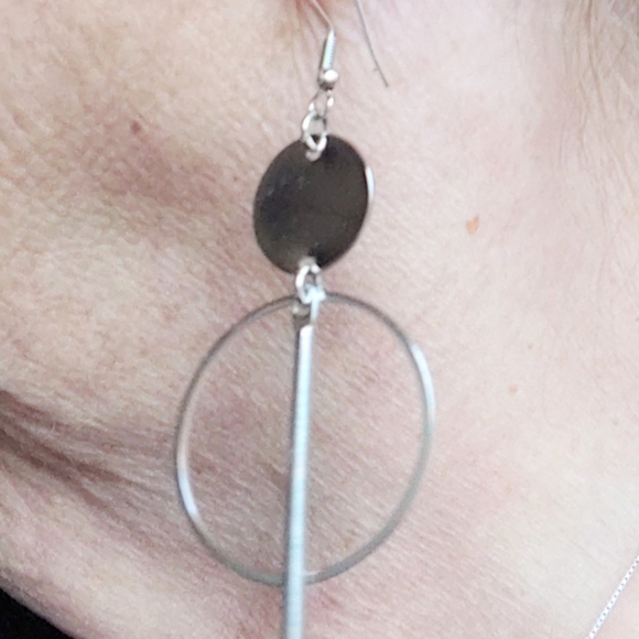 Earrings Silver Dangle Long Circle Boho - Picture 3 of 10